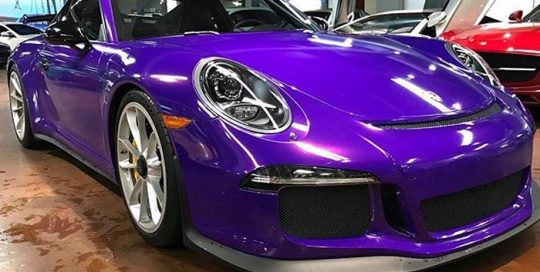 Porsche Gt3 wrappped in 3M 1080 Gloss Plum Explosion vinyl