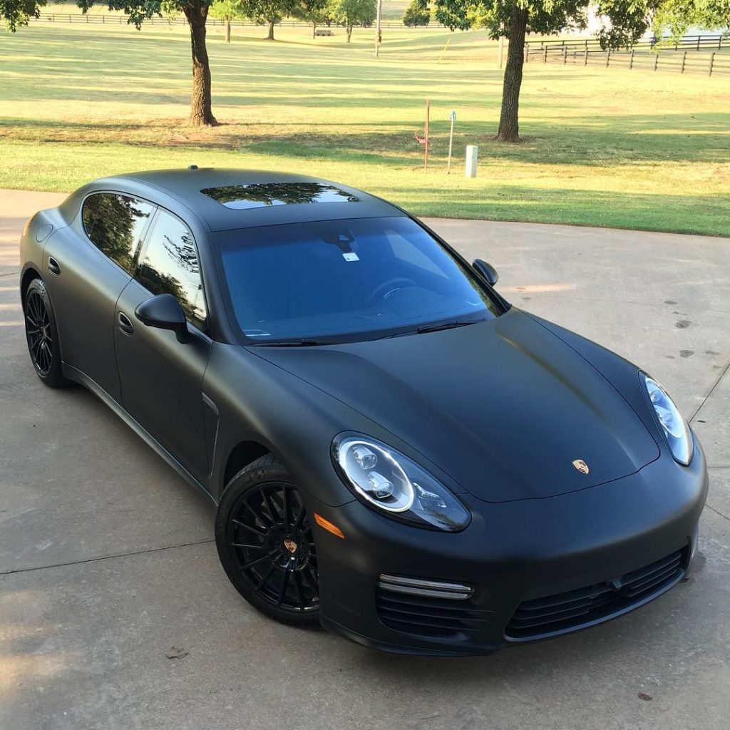 Porsche Panamera wrapped in 3M Economy Calendared Matte Black