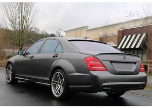 Mercedes Benz S550 wrapped in 3M 1080 Satin Dark Gray vinyl
