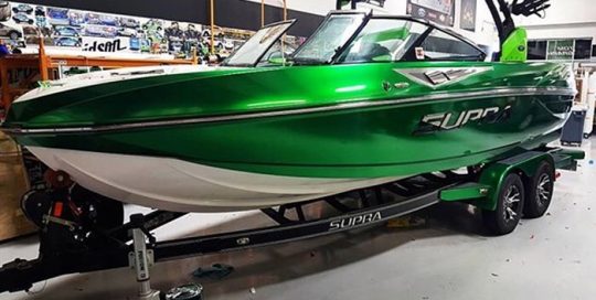 Supra Boat Wrapped in Avery SW Gloss Radioactive Green viny