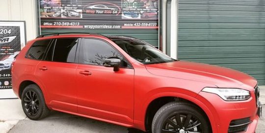 Volvo xc90 wrapped in 3M 1080 Satin Vampire Red vinyl