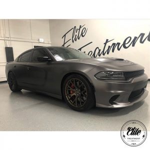 Dodge Charger wrapped in 3M 1080 Satin Dark Gray vinyl