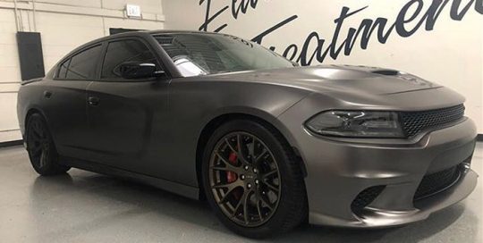 Dodge Charger wrapped in 3M 1080 Satin Dark Gray vinyl