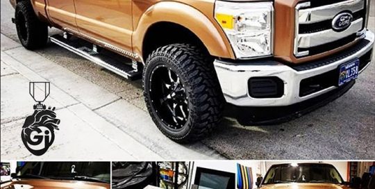 Ford F250 wrapped in Orafol 970RA Gloss Bronze Antique Metallic vinyl