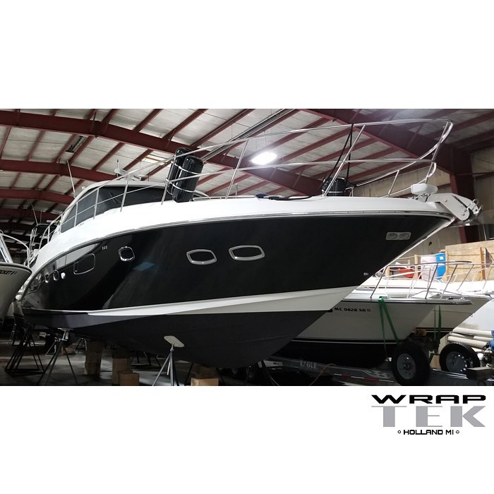 Searay Boat wrapped in 3M 1080 Gloss Black Metallic vinyl