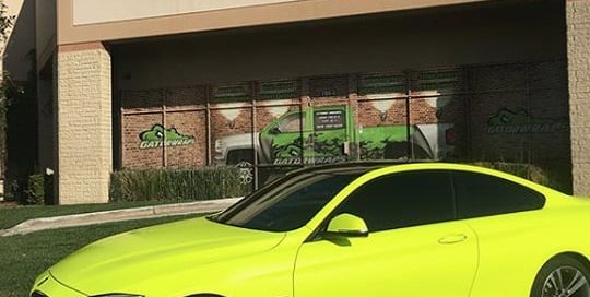 Bmw 3series wrapped in 3M Satin Neon Fluorescent Yellow vinyl