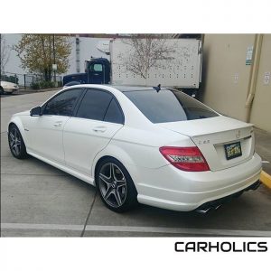 Mercedes Benz C63 wrapped in Avery SW Satin Pearl White vinyl