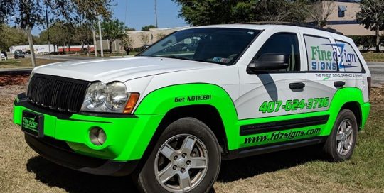 Jeep Cherokee wrapped in Avery 1105EZRS vinyl and 3M Satin Fluorescent Neon Green vinyl