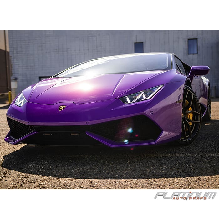 Lamborghini Huracan wrapped in 3M 1080 Gloss Plum Explosion vinyl