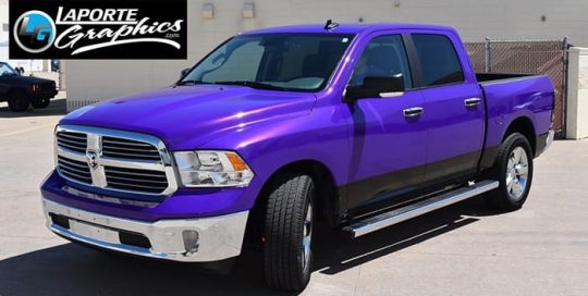 Dodge Ram wrapped in 3M Gloss Plum Explosion vinyl