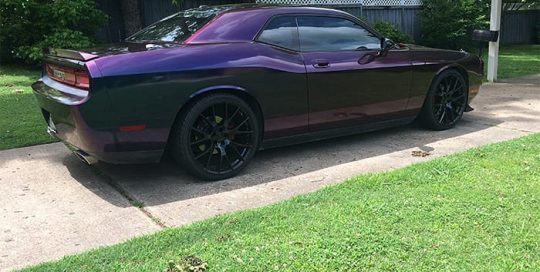 Dodge Challenger wrapped in 3M 1080 ColorFlip Deep Space Blue/Bronze/Purple shade shifting vinyl
