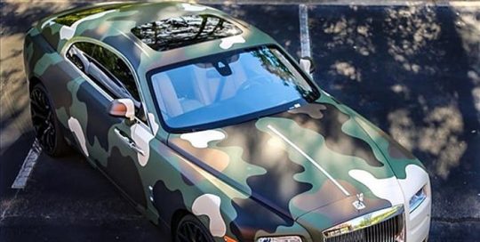 Rolls Royce Wraith wrapped in 3M 1080 Matte Military Green, Matte Deep Black, and Gloss Ivory with 8520 Matte Overlaminate vinyls