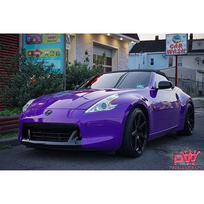 Nissan 370z wrapped in 3M 1080 Gloss Plum Explosion vinyl