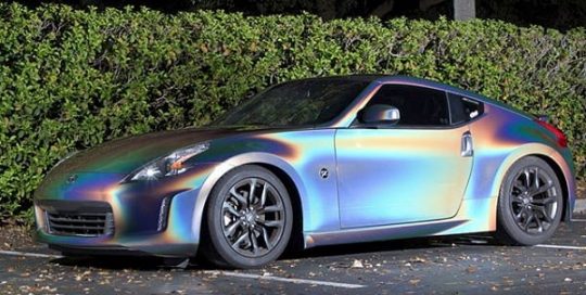 Nissan 370z wrapped in 3M ColorFlip Psychedelic shade shifting vinyl
