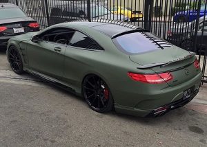 Mercedes Benz S63 wrapped in 3M 1080 Matte Military Green vinyl