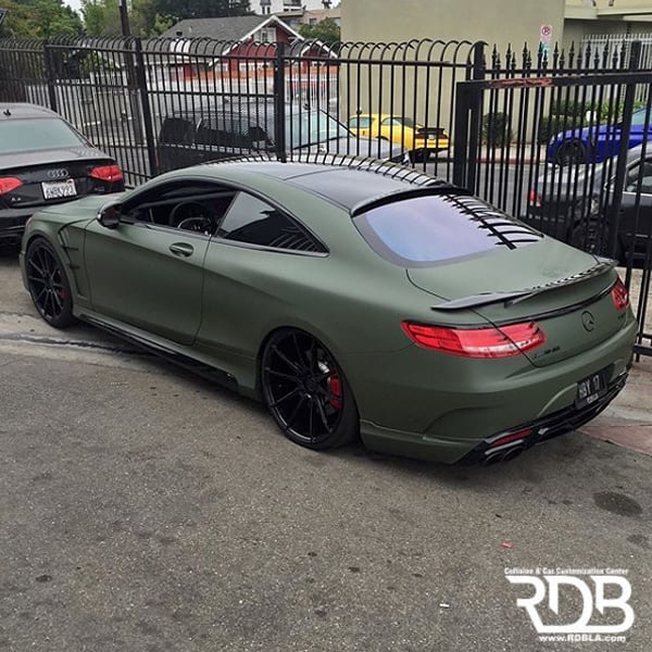 Mercedes Benz S63 wrapped in 3M 1080 Matte Military Green vinyl