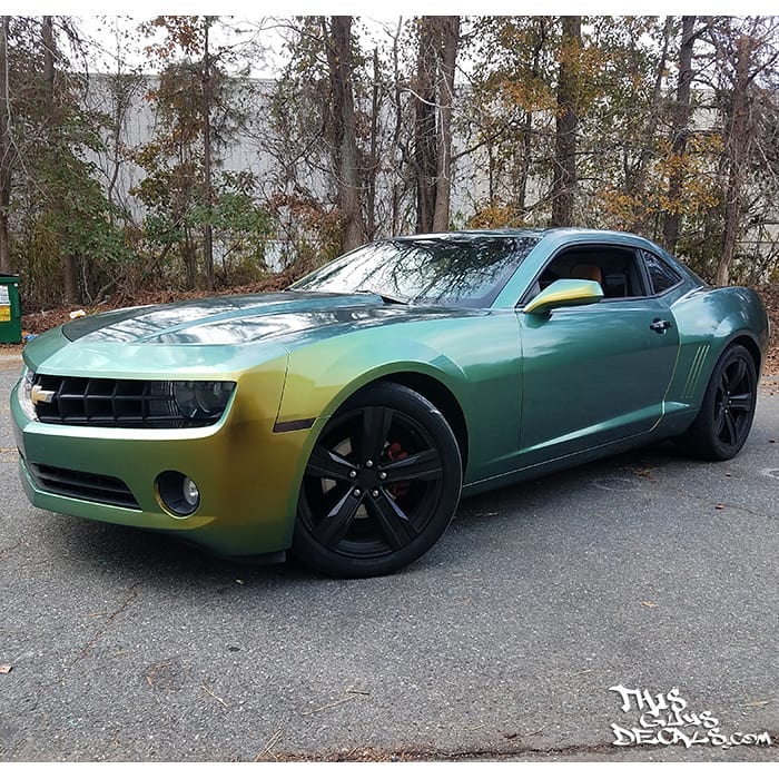 Chevrolet Camaro wrapped in Avery ColorFlow Gloss Fresh Spring Gold/Silver shade shifting vinyl