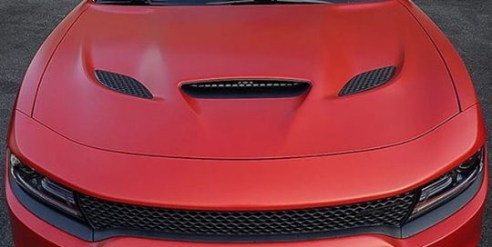 Dodge Charger wrapped in 3M 1080 Satin Smoldering Red vinyl