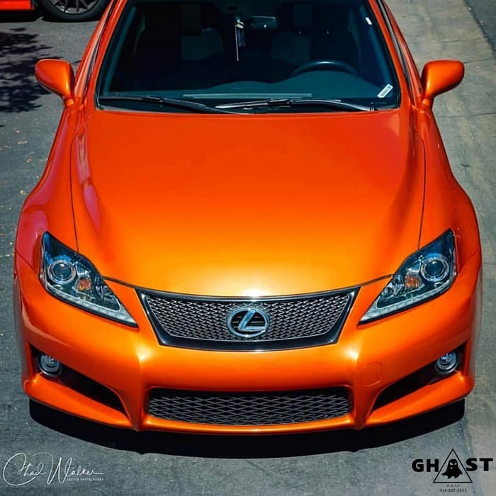 Lexus Isf wrapped in 3M 1080 Gloss Fiery Orange vinyl