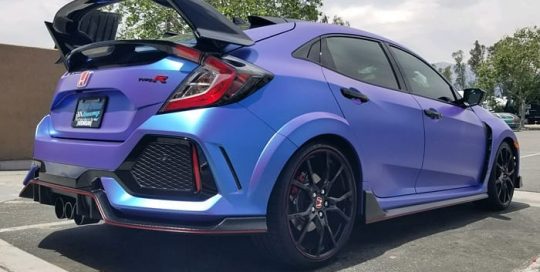 Honda Civic Type R wrapped in 3M ColorFlip Satin Glacier Frost Blue/Purple shade shifting vinyl