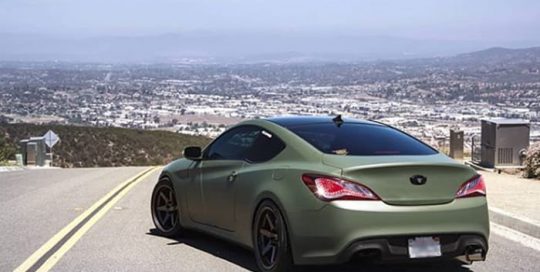 Hyundai Genesis wrapped in 3M 1080 Matte Military Green vinyl