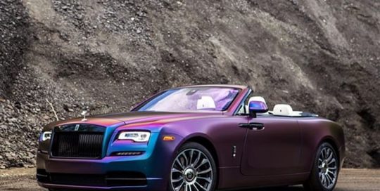 Rolls Royce Dawn wrapped in Avery ColorFlow Satin Rushing Riptide Cyan/Purple shade shifting vinyl