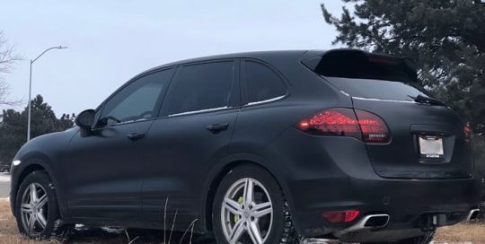 Porsche Cayenne wrapped in 3M 1080 Satin Black vinyl