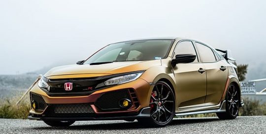 Honda Civic Typer wrapped in Avery ColorFlow Satin Rising Sun Red/Gold shade shifting vinyl