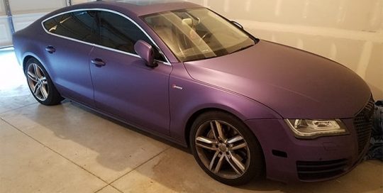 Audi A7 wrapped in Avery SW Matte Purple Metallic vinyl