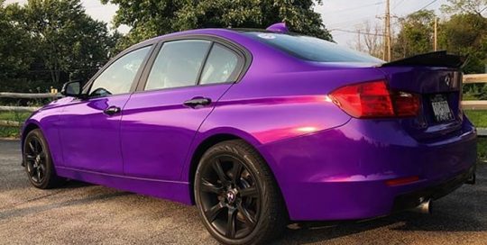 Bmw 335i wrapped in 3M 1080 Gloss Plum Explosion vinyl