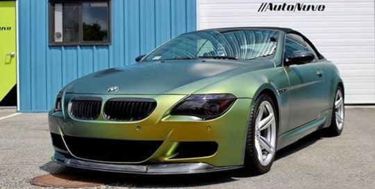 Bmw M6 wrapped in Avery ColorFlow Satin Fresh Spring Gold/Silver shade shifting vinyl