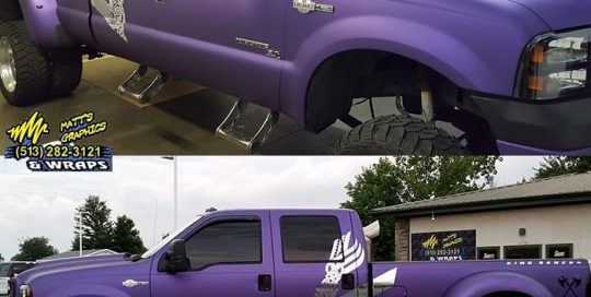 Ford F350 wrapped in Avery SW Matte Purple Metallic and Silver Chrome vinyls