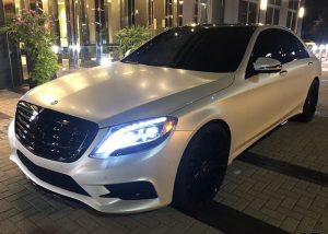 Mercedes Benz wrapped in 3M 1080 Satin Pearl White vinyl