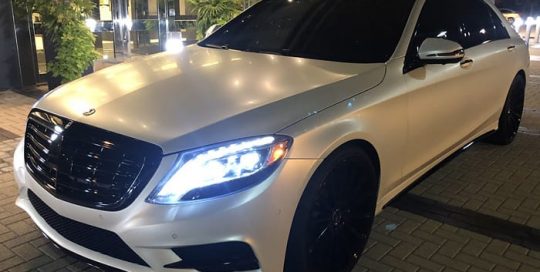 Mercedes Benz wrapped in 3M 1080 Satin Pearl White vinyl