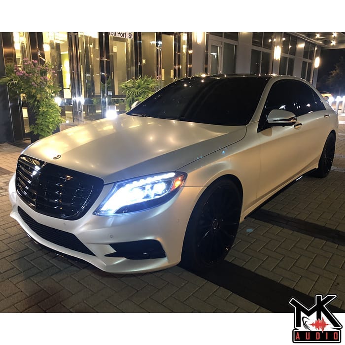 Mercedes Benz wrapped in 3M 1080 Satin Pearl White vinyl Vinyl Wrap