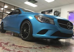 Mercedes Benz wrapped in 3M 1080 Satin Perfect Blue vinyl