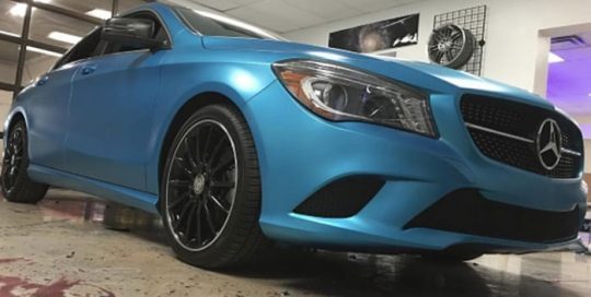 Mercedes Benz wrapped in 3M 1080 Satin Perfect Blue vinyl
