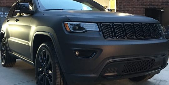 Jeep Grandcherokee wrapped in 3M 1080 Matte Black vinyl