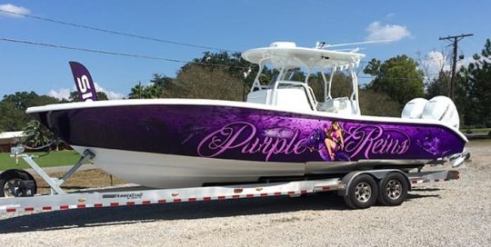 Boat wrapped in printed Avery 1105 vinyl