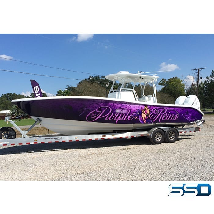 Boat wrapped in printed Avery 1105 vinyl