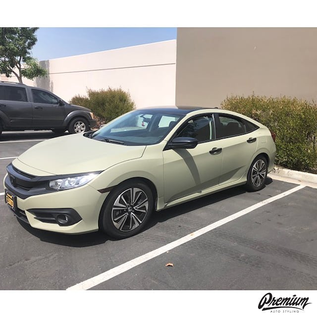 Honda Civic wrapped in Avery SW Matte Khaki Green vinyl