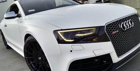 Audi RS5 wrapped in 3M 1080 Satin White vinyl