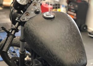 Honda Motorcycle wrapped in 3M 1080 Shadow Black vinyl