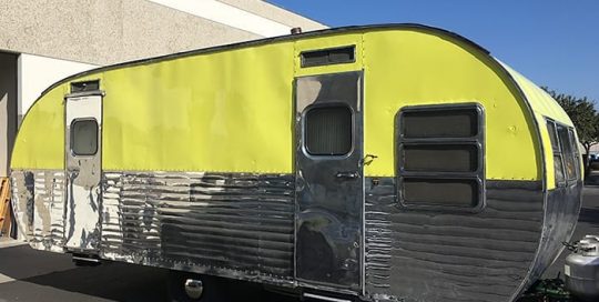Vintage Travel Trailer wrapped in Avery SW Gloss Ambulance Yellow vinyl