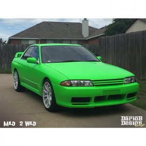 Nissan Skyline R32 wrapped in 3M Satin Neon Fluorescent Green vinyl