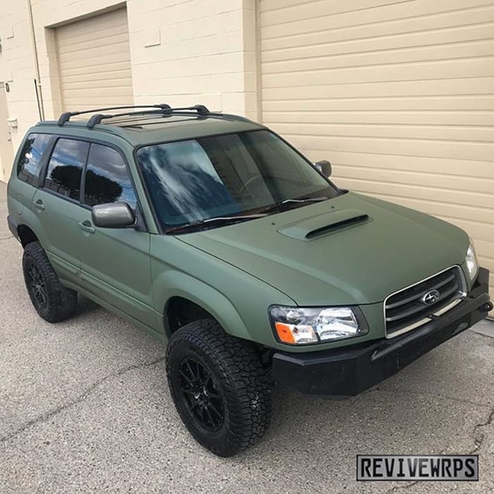 Subaru Forester wrapped in 3M 1080 Matte Military Green vinyl