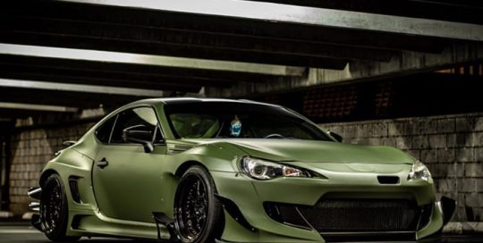 Subaru Brz wrapped in 3M 1080 Matte Military Green vinyl