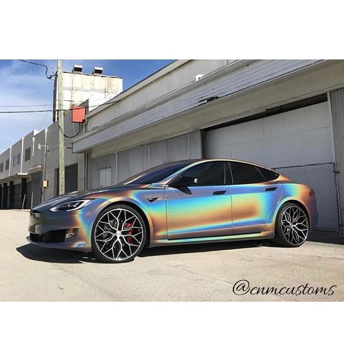 Tesla wrapped in 3M ColorFlip Gloss Psychedelic shade shifting vinyl