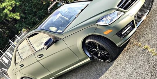 Mercedes C Class wrapped in 3M 1080 Matte Military Green vinyl