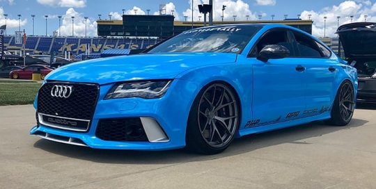 Audi RS7 wrapped in the new Avery Gloss Light Blue viny